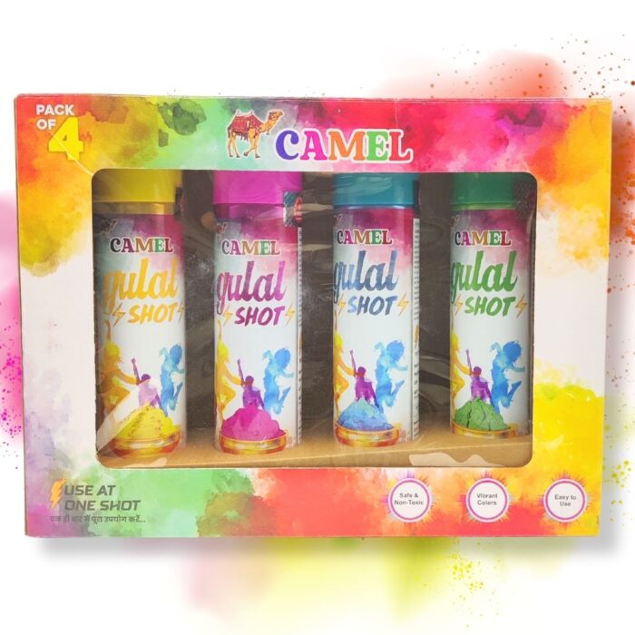 Gulal Shot – Instant Holi Color Blast (Pack of 4) | Camel | Non-Toxic, Skin-Friendly, One Shot Explosion for Holi Parties & Events
