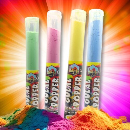 Holi Gulal Popper – Pack of 12, 4 Bright Colours | CAMEL Holi Colour Popper for Safe & Fun Celebration | Skin-Friendly, Easy to Use, Party Essential