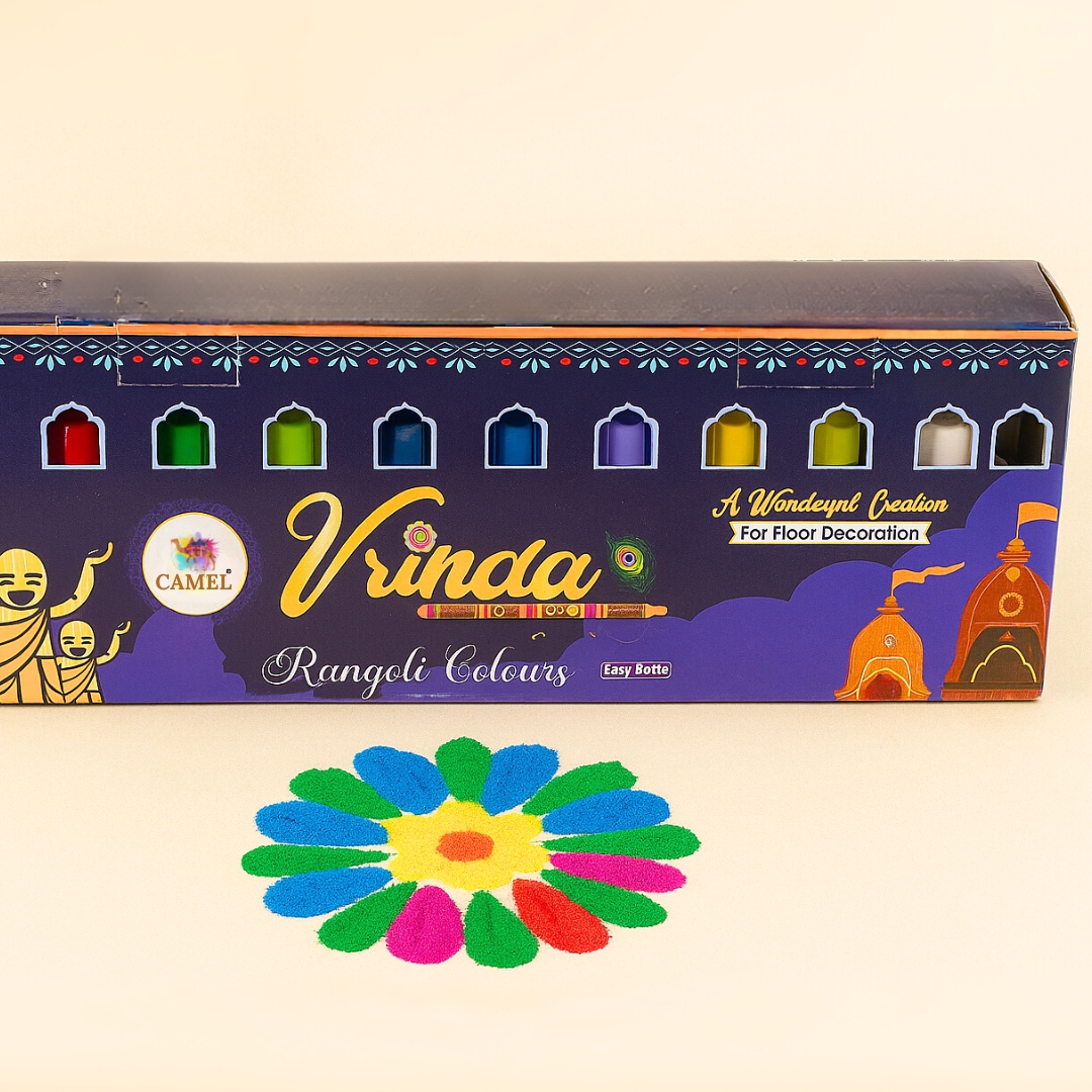 Camel -Vrinda Rangoli Colours| 10 Tube Kit Easy Bottle Design Powder for Diwali, Navratri, Pongal, Pooja, Mandir & Home Decoration (Non-Sticky, Non-Toxic, Uniform Size, Pack of 10) 3 Camel -Vrinda Rangoli Colours| 10 Tube Kit Easy Bottle Design Powder for Diwali, Navratri, Pongal, Pooja, Mandir & Home Decoration (Non-Sticky, Non-Toxic, Uniform Size, Pack of 10) - Image 3