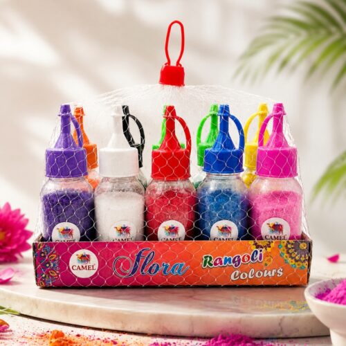 Camel Flora Rangoli Tray (10 Bottles) | Premium Rangoli Color Powder Kit | Bright, Smooth & Easy-to-Use Festival Rangoli Colors for Diwali, Navratri, Pongal, Onam & Home Decoration