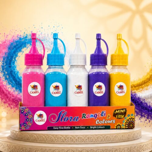 Camel Flora Rangoli Tray (5 Bottles) | Premium Rangoli Color Powder Set | Bright & Smooth Rangoli Colors for Festivals, Pooja, Home Decoration & Traditional Rangoli Art