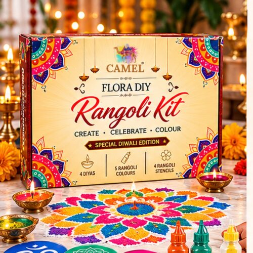 Camel Flora Gift Pack Rangoli Kit – Special Diwali Edition with Diyas, Rangoli Colours and Rangoli Stencils | Decorative Rangoli Powder Set for Diwali Gifts, Festive Celebrations & Corporate Gifting