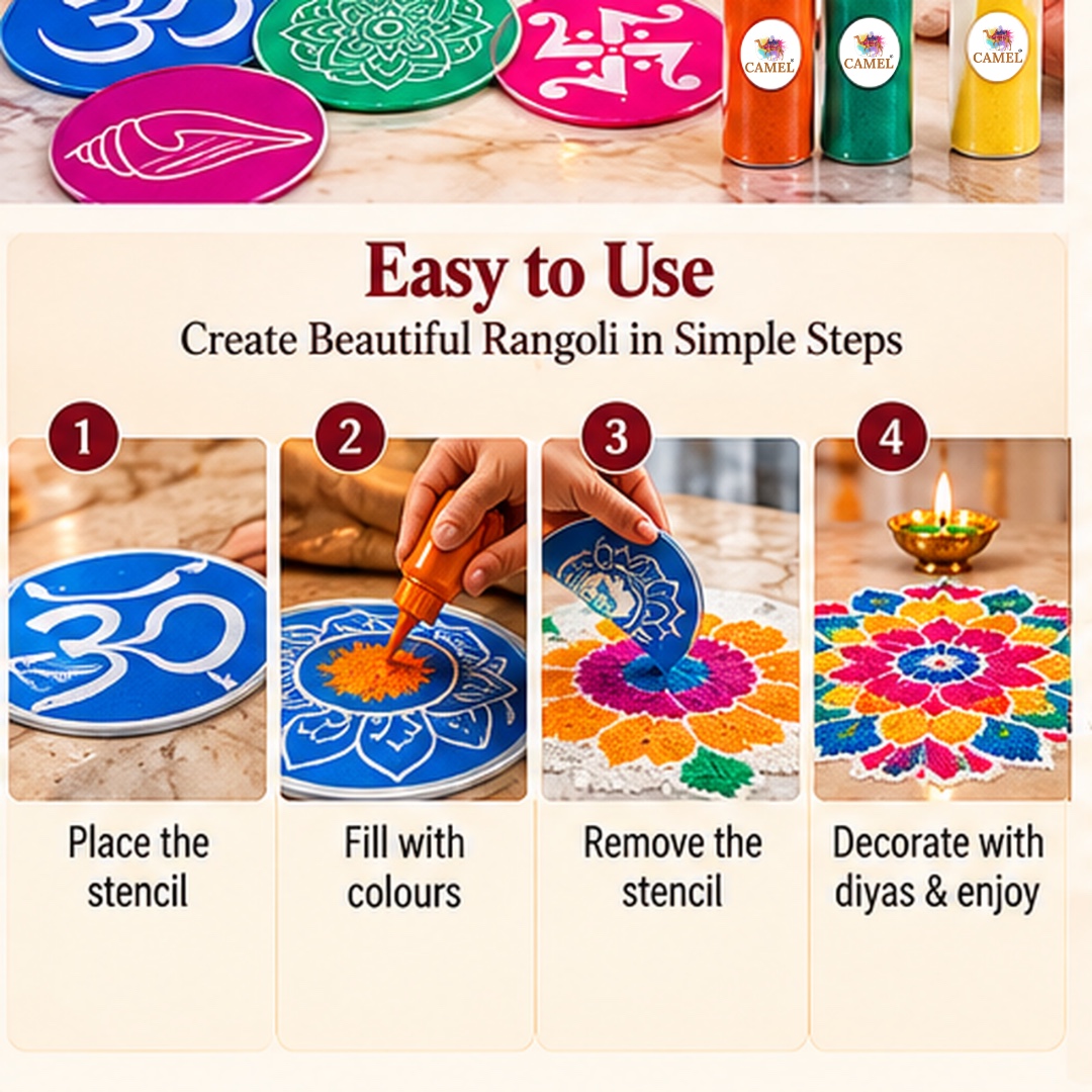 Camel Flora Gift Pack Rangoli Kit – Special Diwali Edition with Diyas, Rangoli Colours and Rangoli Stencils | Decorative Rangoli Powder Set for Diwali Gifts, Festive Celebrations & Corporate Gifting 4 Camel Flora Gift Pack Rangoli Kit – Special Diwali Edition with Diyas, Rangoli Colours and Rangoli Stencils | Decorative Rangoli Powder Set for Diwali Gifts, Festive Celebrations & Corporate Gifting - Image 4